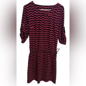 Ellie Kai Women’s Striped Knee Length Casual Roll Tab Sleeve Dress sz8 Stretch